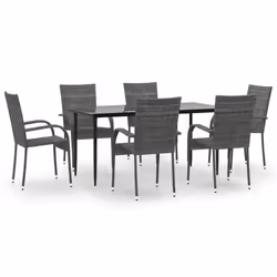 vidaXL Set da Pranzo da Giardino 7 pz Grigio in Polyrattan - Vista aggiuntiva 2