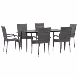 vidaXL Set da Pranzo da Giardino 7 pz Grigio in Polyrattan - Vista aggiuntiva 3