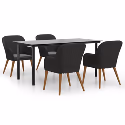 vidaXL Set da Pranzo da Giardino 5 pz con Cuscini Nero - Vista aggiuntiva 2