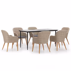 vidaXL Set da Pranzo da Giardino 7 pz con Cuscini Marrone - Vista aggiuntiva 2