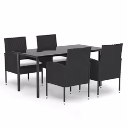 vidaXL Set da Pranzo da Giardino 5 pz Nero con Cuscini in Polyrattan - Vista aggiuntiva 2