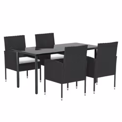 vidaXL Set da Pranzo da Giardino 5 pz Nero con Cuscini in Polyrattan - Vista aggiuntiva 3