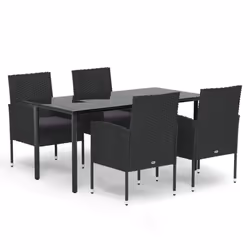 vidaXL Set da Pranzo da Giardino 5 pz Nero con Cuscini in Polyrattan - Vista aggiuntiva 2