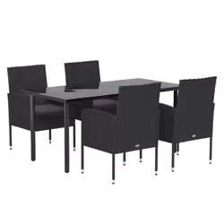 vidaXL Set da Pranzo da Giardino 5 pz Nero con Cuscini in Polyrattan - Vista aggiuntiva 3