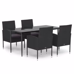 vidaXL Set da Pranzo da Giardino 5 pz Nero con Cuscini in Polyrattan - Vista aggiuntiva 2