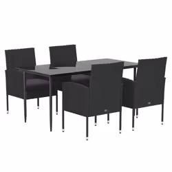 vidaXL Set da Pranzo da Giardino 5 pz Nero con Cuscini in Polyrattan - Vista aggiuntiva 3