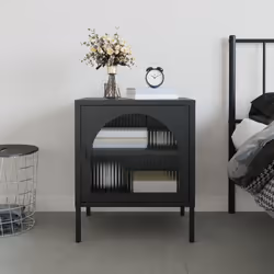 Comodino Nero 50x35x60 cm Vetro e Acciaiocod mxl 105371