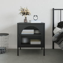 Comodino Nero 50x35x60 cm Vetro e Acciaiocod mxl 105371