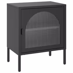 Comodino Nero 50x35x60 cm Vetro e Acciaiocod mxl 105371