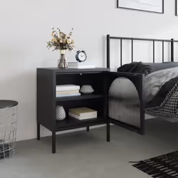 Comodino Nero 50x35x60 cm Vetro e Acciaiocod mxl 105371