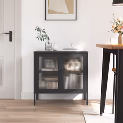 Credenza Nera 70x35x70 cm Vetro e Acciaiocod mxl 81577