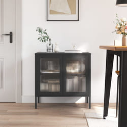 Credenza Nera 70x35x70 cm Vetro e Acciaiocod mxl 81577