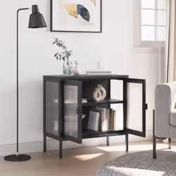 Credenza Nera 70x35x70 cm Vetro e Acciaiocod mxl 81577