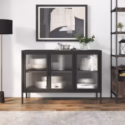 Credenza Nera 105x35x70 cm Vetro e Acciaiocod mxl 102257