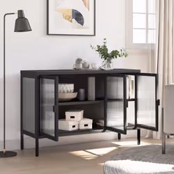 Credenza Nera 105x35x70 cm Vetro e Acciaiocod mxl 102257