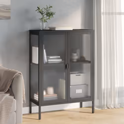 Credenza Nera 75x35x105 cm Vetro e Acciaiocod mxl 80705