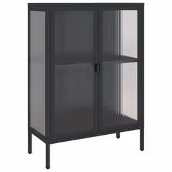 Credenza Nera 75x35x105 cm Vetro e Acciaiocod mxl 80705