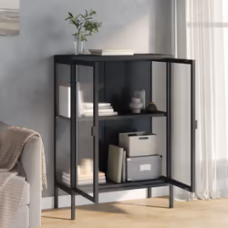 Credenza Nera 75x35x105 cm Vetro e Acciaiocod mxl 80705