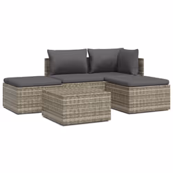 vidaXL Set Divani da Giardino 5 pz con Cuscini in Polyrattan Grigio - Vista aggiuntiva 2
