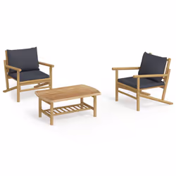 Set Salotto da Giardino 3pz con Cuscini Grigio Scuro Bambùcod mxl 76395 - Vista aggiuntiva 2
