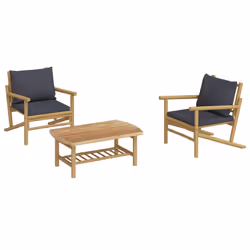Set Salotto da Giardino 3pz con Cuscini Grigio Scuro Bambùcod mxl 76395 - Vista aggiuntiva 3