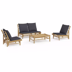 Set Salotto da Giardino 4pz con Cuscini Grigio Scuro Bambùcod mxl 124313 - Vista aggiuntiva 2