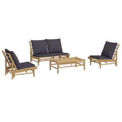 Set Salotto da Giardino 4pz con Cuscini Grigio Scuro Bambùcod mxl 124313 - Vista aggiuntiva 3