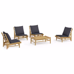 Set Salotto da Giardino 5pz con Cuscini Grigio Scuro Bambùcod mxl 76403 - Vista aggiuntiva 2