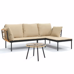 Set Salotto da Giardino 3 pz con Cuscini Beige in Polyrattancod mxl 102394 - Vista aggiuntiva 2