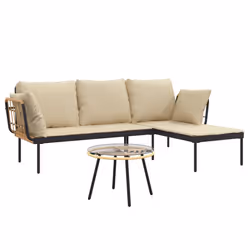 Set Salotto da Giardino 3 pz con Cuscini Beige in Polyrattancod mxl 102394 - Vista aggiuntiva 3