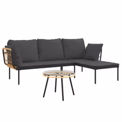 Set Salotto da Giardino 3pz con Cuscini Grigio Scuro Polyrattancod mxl 78444 - Vista aggiuntiva 3