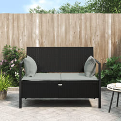 Panchina da Giardino, Panca da Giardino a 2 Posti con Cuscini in Polyrattan Nero Vidaxl