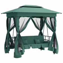 Gazebo con Panca a Dondolo Convertibile Verde Tessuto e Acciaiocod mxl 102397 - Vista aggiuntiva 2