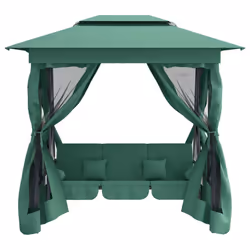 Gazebo con Panca a Dondolo Convertibile Verde Tessuto e Acciaiocod mxl 102397 - Vista aggiuntiva 3