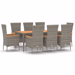 Set da Pranzo da Giardino 9 pz con Cuscini in Polyrattan Grigiocod mxl 124332 - Vista aggiuntiva 2