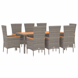 Set da Pranzo da Giardino 9 pz con Cuscini in Polyrattan Grigiocod mxl 124332 - Vista aggiuntiva 3