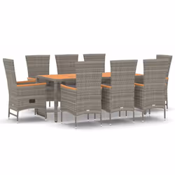 Set da Pranzo da Giardino 9 pz con Cuscini in Polyrattan Grigiocod mxl 76432 - Vista aggiuntiva 2