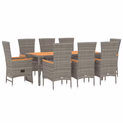 Set da Pranzo da Giardino 9 pz con Cuscini in Polyrattan Grigiocod mxl 76432 - Vista aggiuntiva 3