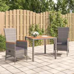 Set da Pranzo da Giardino 3 pz con Cuscini in Polyrattan Grigiocod mxl 100397