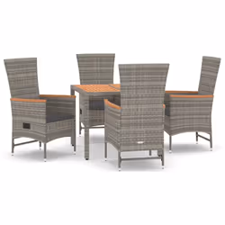 Set da Pranzo da Giardino 5 pz con Cuscini in Polyrattan Grigiocod mxl 76414 - Vista aggiuntiva 2