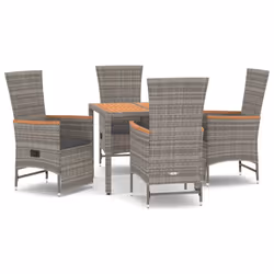 Set da Pranzo da Giardino 5 pz con Cuscini in Polyrattan Grigiocod mxl 124324 - Vista aggiuntiva 2