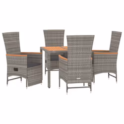 Set da Pranzo da Giardino 5 pz con Cuscini in Polyrattan Grigiocod mxl 124324 - Vista aggiuntiva 3