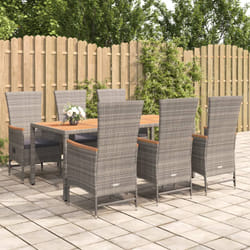 Set da Pranzo da Giardino 7 pz con Cuscini in Polyrattan Grigiocod mxl 100394
