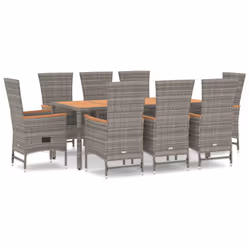 Set da Pranzo da Giardino 9 pz con Cuscini in Polyrattan Grigiocod mxl 76408 - Vista aggiuntiva 2