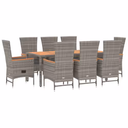 Set da Pranzo da Giardino 9 pz con Cuscini in Polyrattan Grigiocod mxl 76408 - Vista aggiuntiva 3