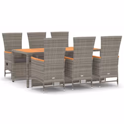 Set da Pranzo da Giardino 7 pz con Cuscini in Polyrattan Grigiocod mxl 101135 - Vista aggiuntiva 2