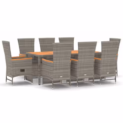 Set da Pranzo da Giardino 9 pz con Cuscini in Polyrattan Grigiocod mxl 124345 - Vista aggiuntiva 2