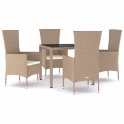 Set da Pranzo da Giardino 5 pz con Cuscini Beige in Polyrattancod mxl 124347 - Vista aggiuntiva 2