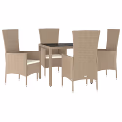 Set da Pranzo da Giardino 5 pz con Cuscini Beige in Polyrattancod mxl 124347 - Vista aggiuntiva 3