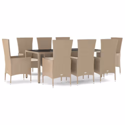 Set da Pranzo da Giardino 9 pz con Cuscini Beige in Polyrattancod mxl 76419 - Vista aggiuntiva 2